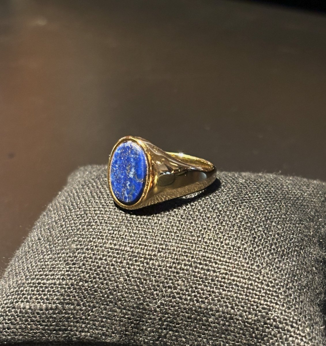 No-Fade Goud-Stijl Vergulde Lapis Lazuli Ring 19mm Sieraden Voor Dames En Heren