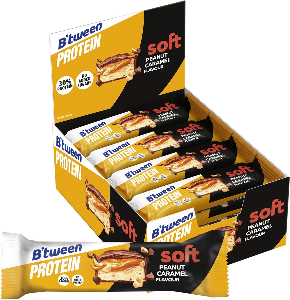 Goedkoopste B'tween Protein Soft Pinda & Karamel - Eiwitreep of -snack - 30 eiwit - 176 kcal per reep - 12 x 45g