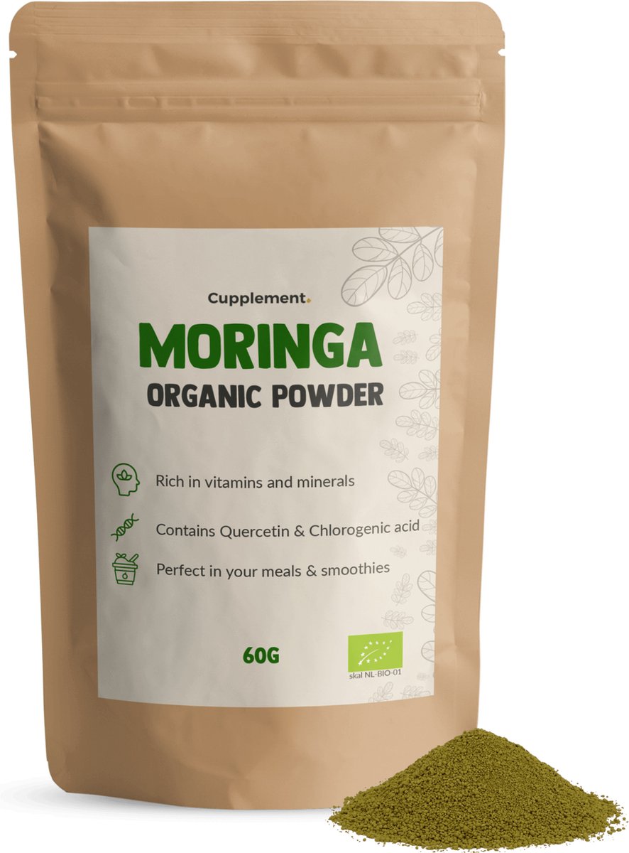 Goedkoopste Cupplement Moringa Oleifera Poeder 60 Gram Biologische - Gratis Scoop - Geen Capsules, 1000g, Olie, Zaden of Thee - Superfood - Tabletten - Producten - Supplement - Plant - Seed Oil - Powder - Biologisch NL-BIO-01
