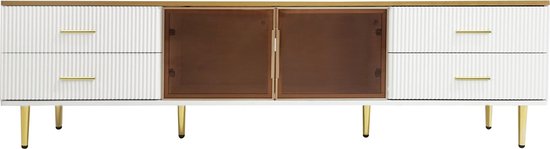 Gotagee TV-meubel, Lowboard Met Glazen Deuren, Opbergmeubel Voor De Woonkamer Gouden Handgrepen En Poten