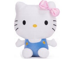 Hello Kitty Zittend (Blauw/Wit) Pluche Knuffel 18 cm - Speelgoed knuffels voor kinderen jongens meisjes - Hello Kity Kat Cat Plush Toy - Kuromi, Sanrio, My Melody
