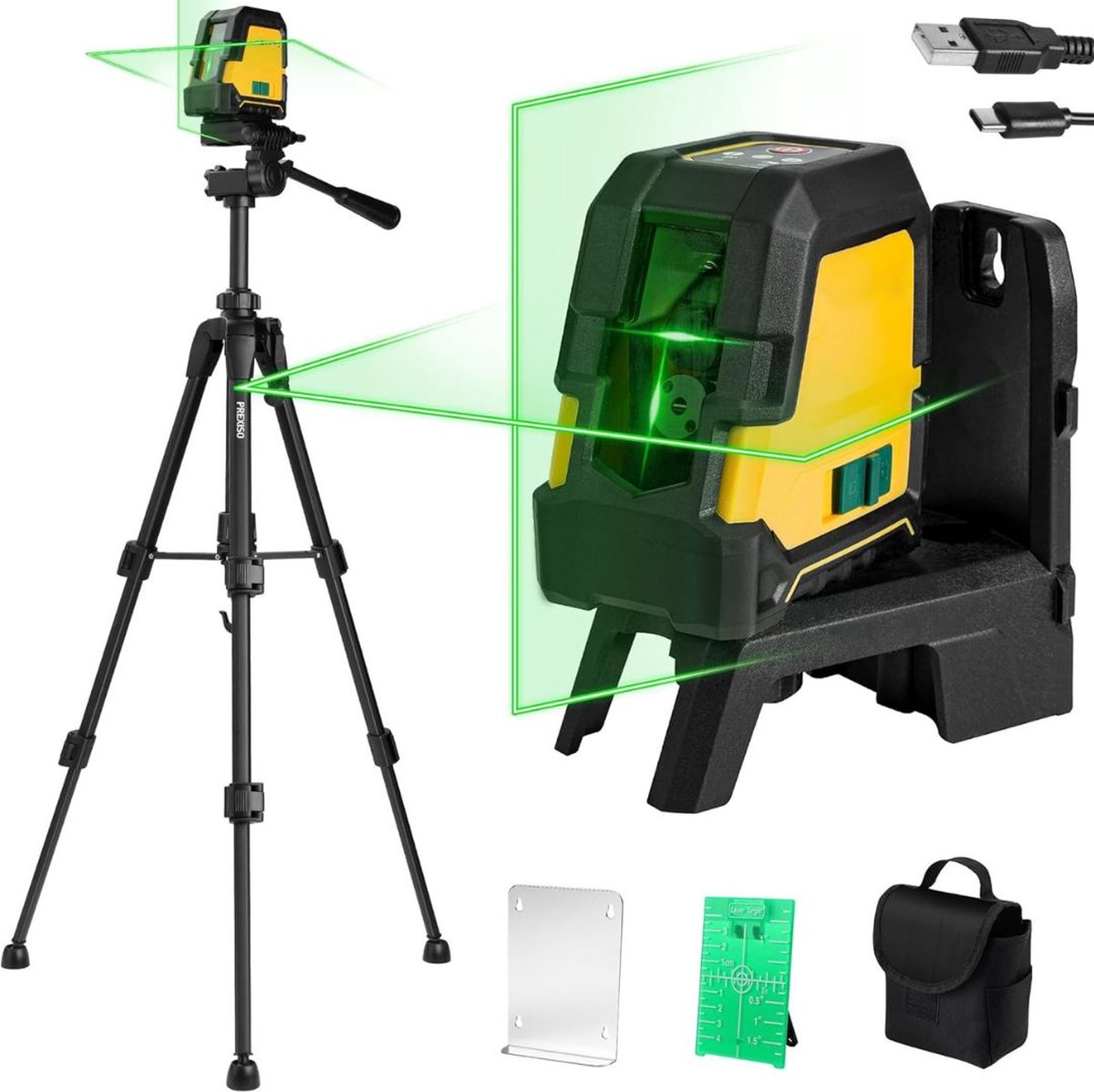 VELTRR® Kruislijnlaser - Lijnlaser - Bouwlaser Waterpas - Zwart met Geel