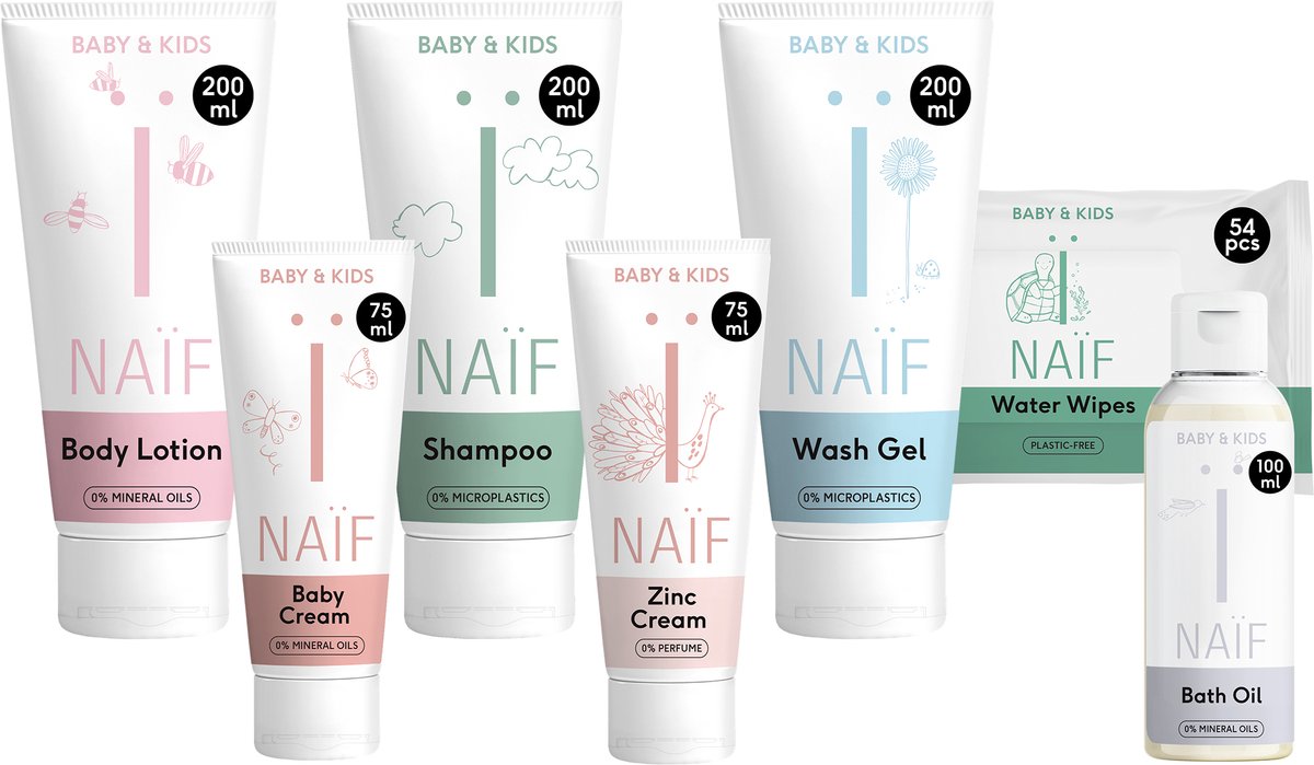 Goedkoopste Naïf - Startpakket - 7 essentiële verzorgingsproducten voor tijdens de eerste 1000 dagen - Baby's & Kinderen - met ingrediënten van natuurlijke oorsprong