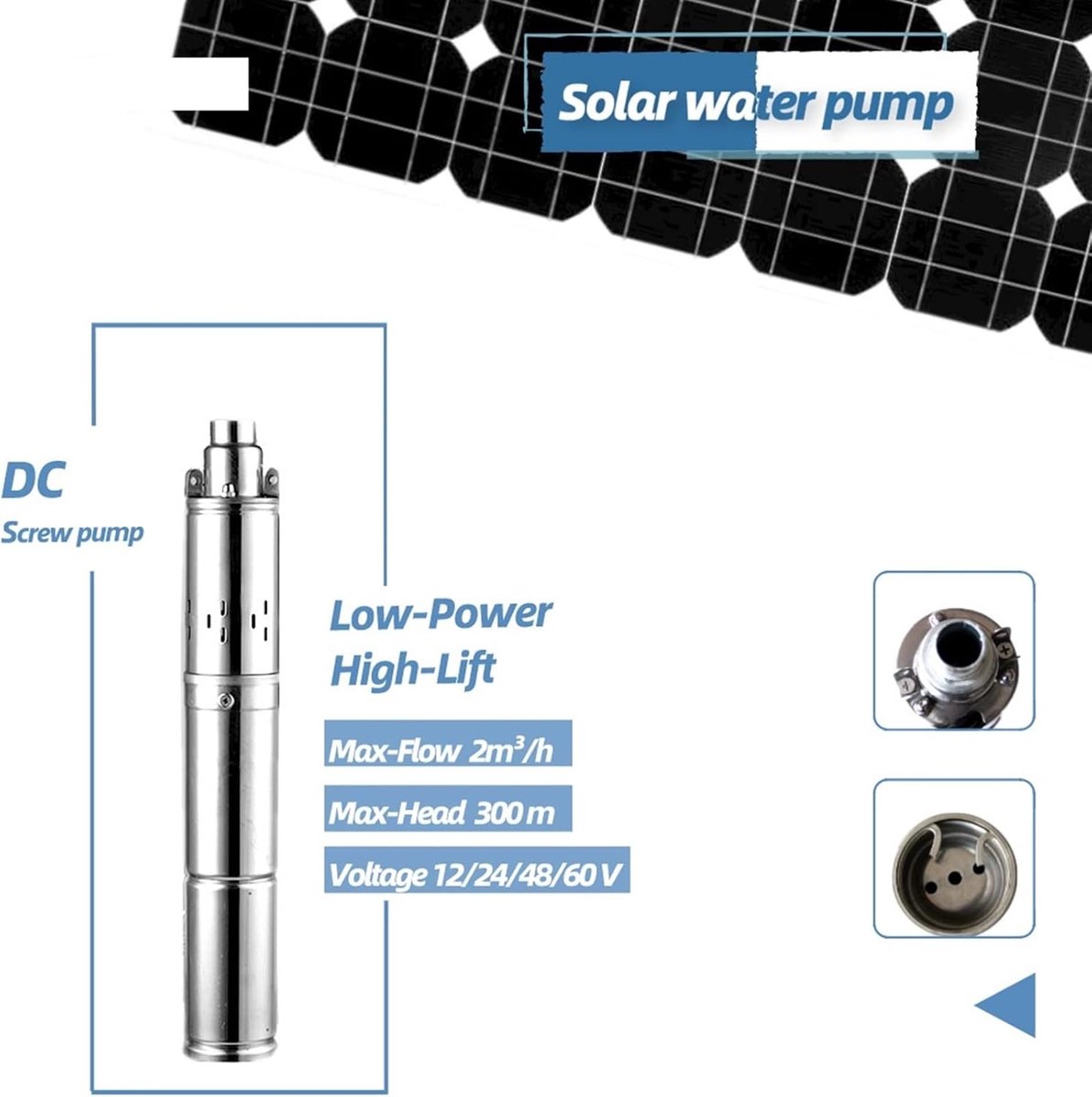 Vesdas - Waterpomp - Diepe put dompelpomp - Solar DC Diepe put pomp - Roestvrij staal - 750W - Zilver