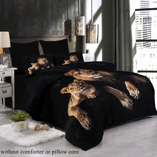 Housse de couette simple 140 x 200 - Lions - Animaux - Couple - Nature - Belle qualité