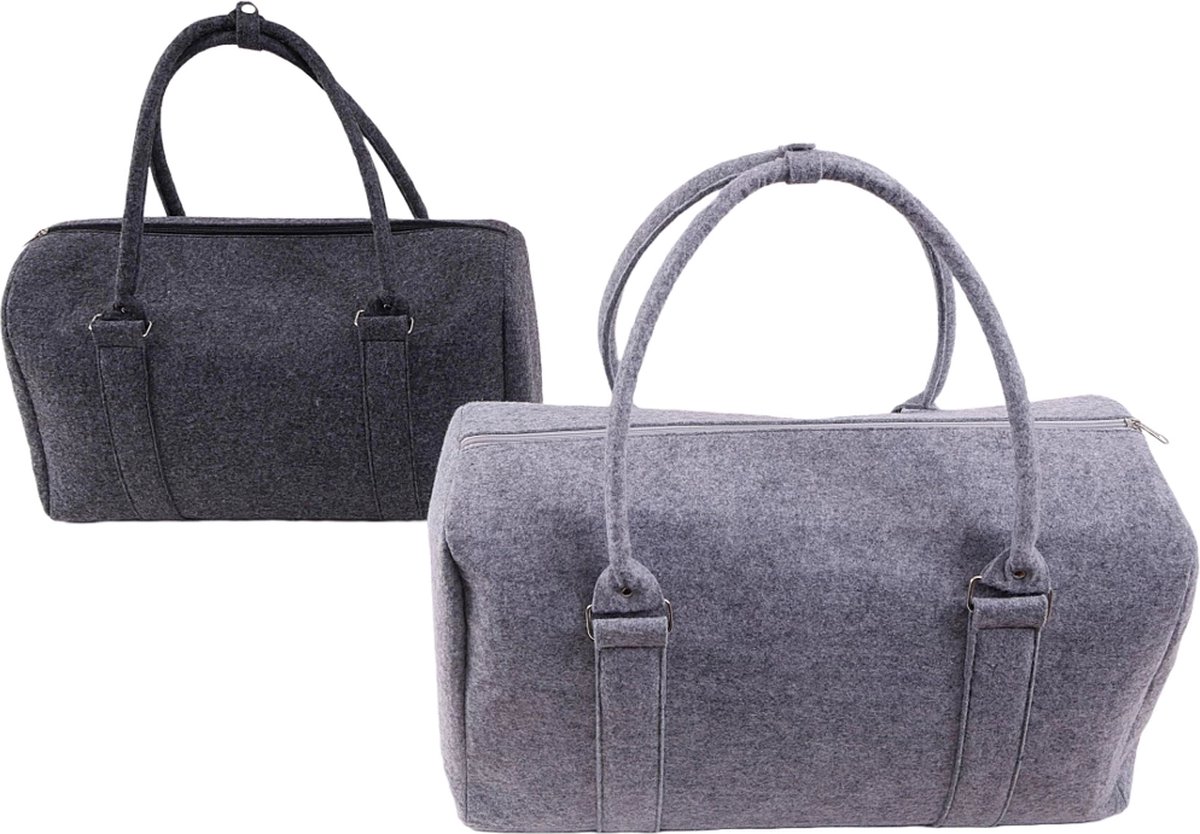 reistas - tas - tas met rits - handvaten - vilt - antraciet - shopper