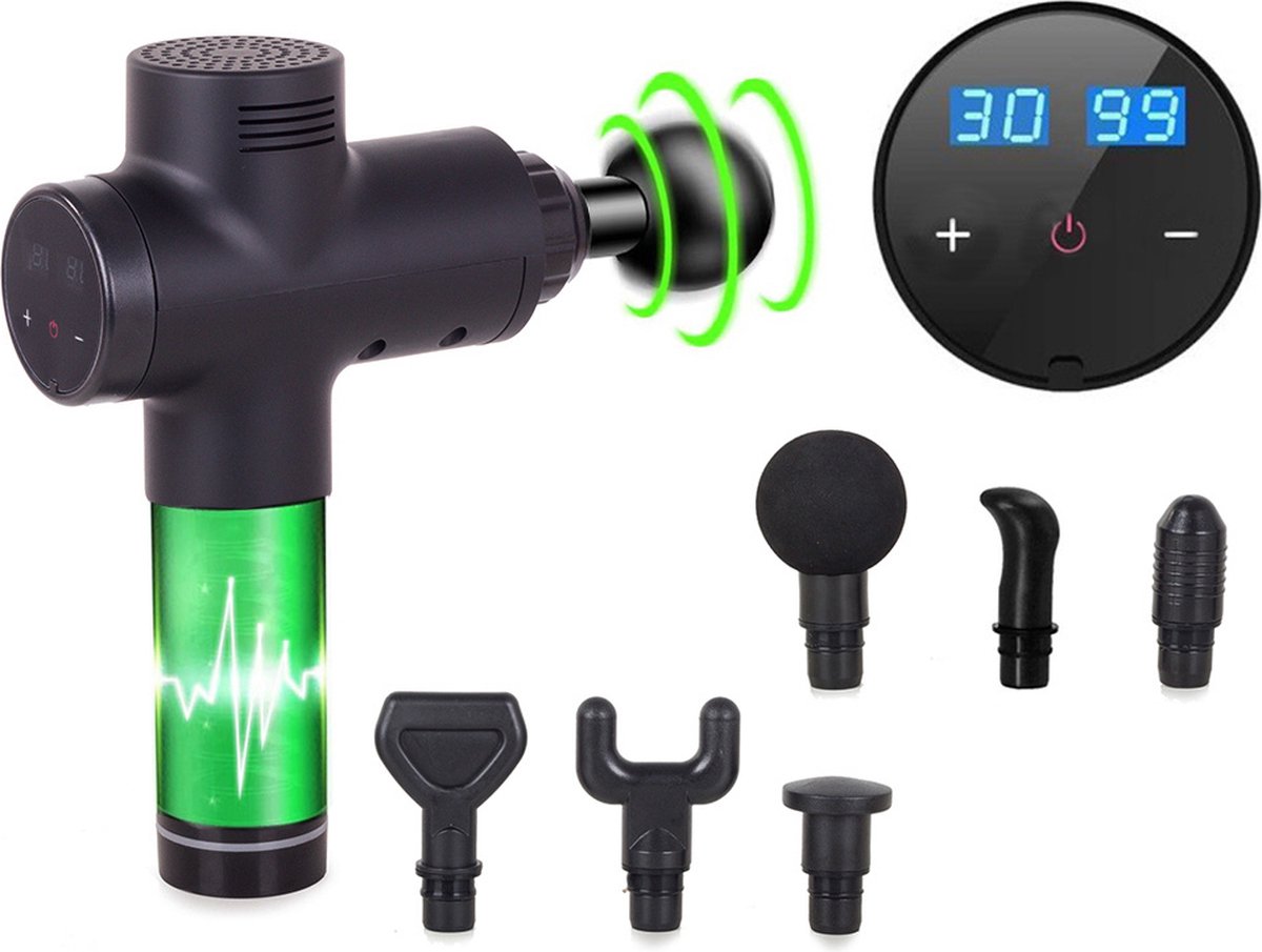 Afbeelding 2 van Elpatron Massage gun- profesioneel massage pistool-6 opzetstukken en koffer- massage pistool 30 standen- massageapparaat-massagegun