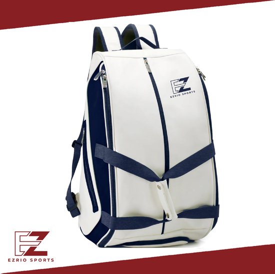 Padeltas – Padel Tas – Padel Rugzak – Padel Hoes – Voor Dames en Heren – Padeltassen – Rackettas – Racketbag – Sporttas – Pickleball – Tennistas – Sport Rugzak – Sportrugzak – Met Schoenenvak – PU leer – Waterdicht – Blauw – Wit