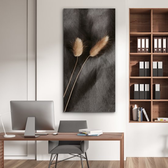 Tableau aluminium 80x160 cm - Décoration murale métal - Herbe de la pampa - Plume - Zwart - Beige - Décoration murale métal salon - Décoration industrielle - Photo sur dibond - Accessoires industriels chambre