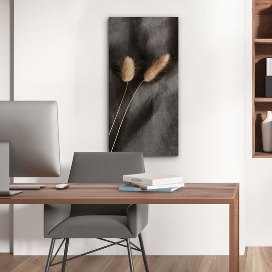 Tableau aluminium 40x80 cm - Décoration murale métal - Herbe de la pampa - Plume - Zwart - Beige - Décoration murale métal salon - Décoration industrielle - Photo sur dibond - Accessoires industriels chambre