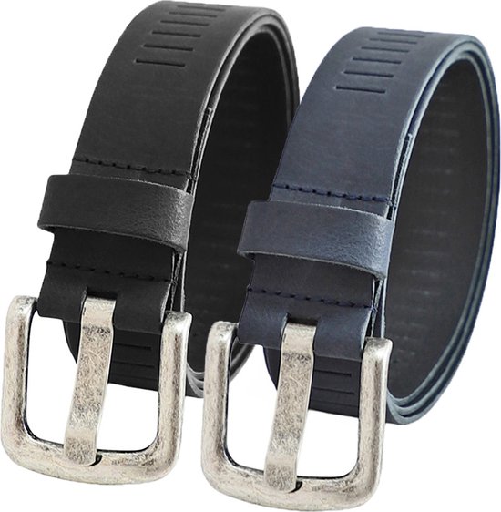 Landley Leather Perforated Ceintures Value Set - Duo pack avec 2 ceintures - Largeur 4 cm - Femme et Homme - Cuir véritable - Zwart et Blauw - Longueur totale 105 cm / Taille de ceinture 85