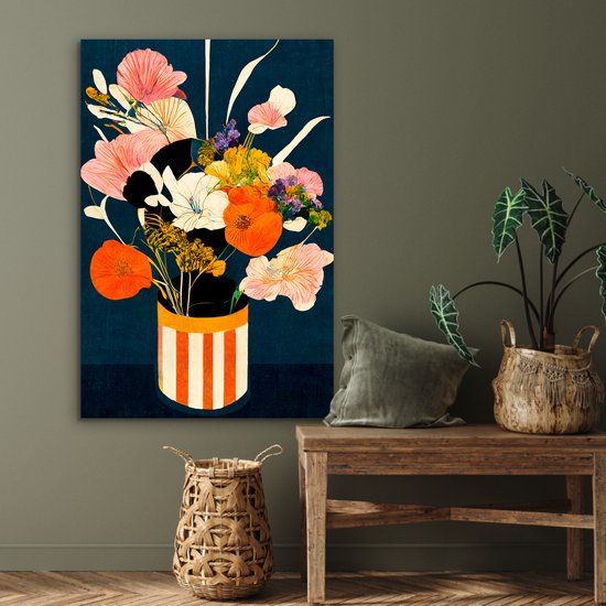 Décoration murale Métal - Aluminium Peinture Industrielle - Fleurs - Vase - Peinture - Plantes - 80x120 cm - Dibond - Photo sur aluminium - Décoration murale industrielle - Pour le salon / chambre