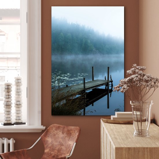 Tableau aluminium 80x120 cm - Décoration murale métal - Nature - Lac - Forêt - Brume - Décoration murale métal salon - Décoration industrielle - Photo sur dibond - Accessoires industriels chambre