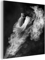 Aluminium schilderij 50x50 cm - Wanddecoratie metaal - Dans - Ballerina - Expressie - Zwart wit - Metalen muurdecoratie woonkamer - Decoratie industrieel - Foto op dibond - Industriële accessoires slaapkamer