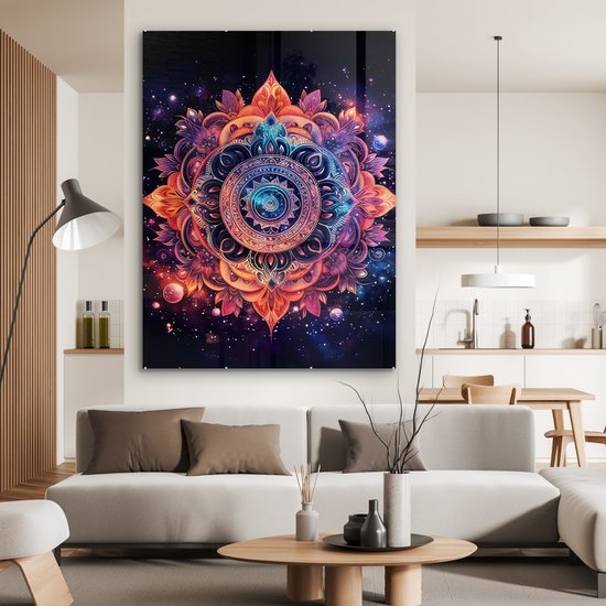 MuchoWow® Tableau sur verre 120x160 cm - Tableau sur verre acrylique - Mandala - Galaxie - Couleurs - Photo sur verre - Décoration murale salon - Décoration murale chambre - Peintures