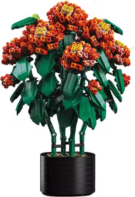 bouwblokjes Lantana Camara bloemenset met pot van bricksNblocks® | compatible met Lego | 1614 bouwblokjes, past op Lego | bloemen bouwpakket | botanical bloemenpracht | modelbouw volwassenen & kinderen | bloemen bouquet | kunstbloemen bouwstenen