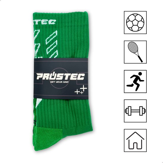 Paire de chaussettes vertes avec emballage et icônes pour le sport.