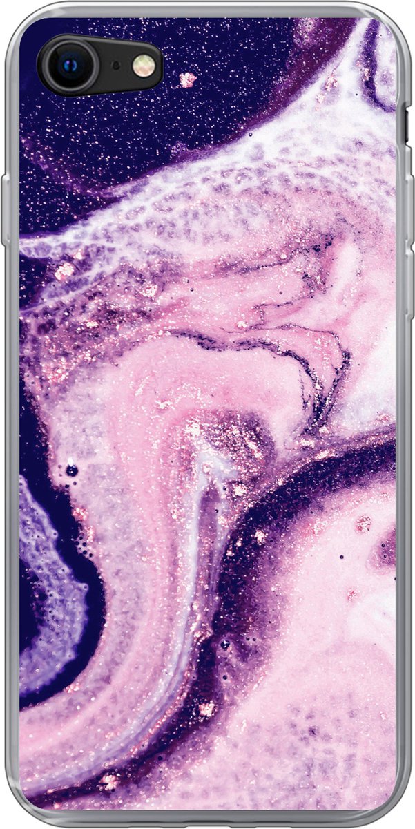 Telefoonhoesje Geschikt voor iPhone 8 hoesje - Marmer print - Glitter - Chic - Siliconen Telefoonhoesje Telefoonhoesje