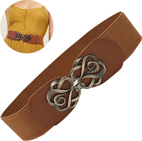 Bohend Strass Bloem Elastische Riem Brede Kristal Stretch Riem Klem Riemen voor Oude Jurk Riem voor Vrouwen en Dames, a, XL