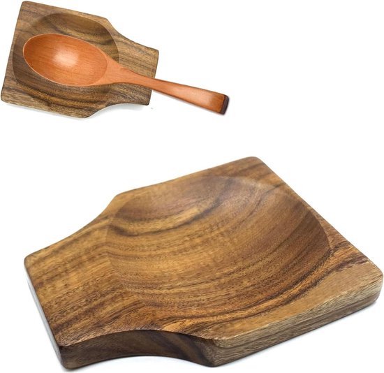 THUN - Set van met de hand gedecoreerde keramiek en 3 houten pollepels van hout, lijn Country, lepelhouder 13 x 13 x 14,5 cm, pollepel 30 x 5 cm h