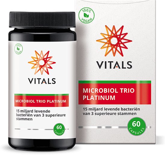 Vitals Microbiol Trio Platinum - 60 capsules - probiotica. 15 miljard levende bacteriën van 3 superieure stammen per capsule.