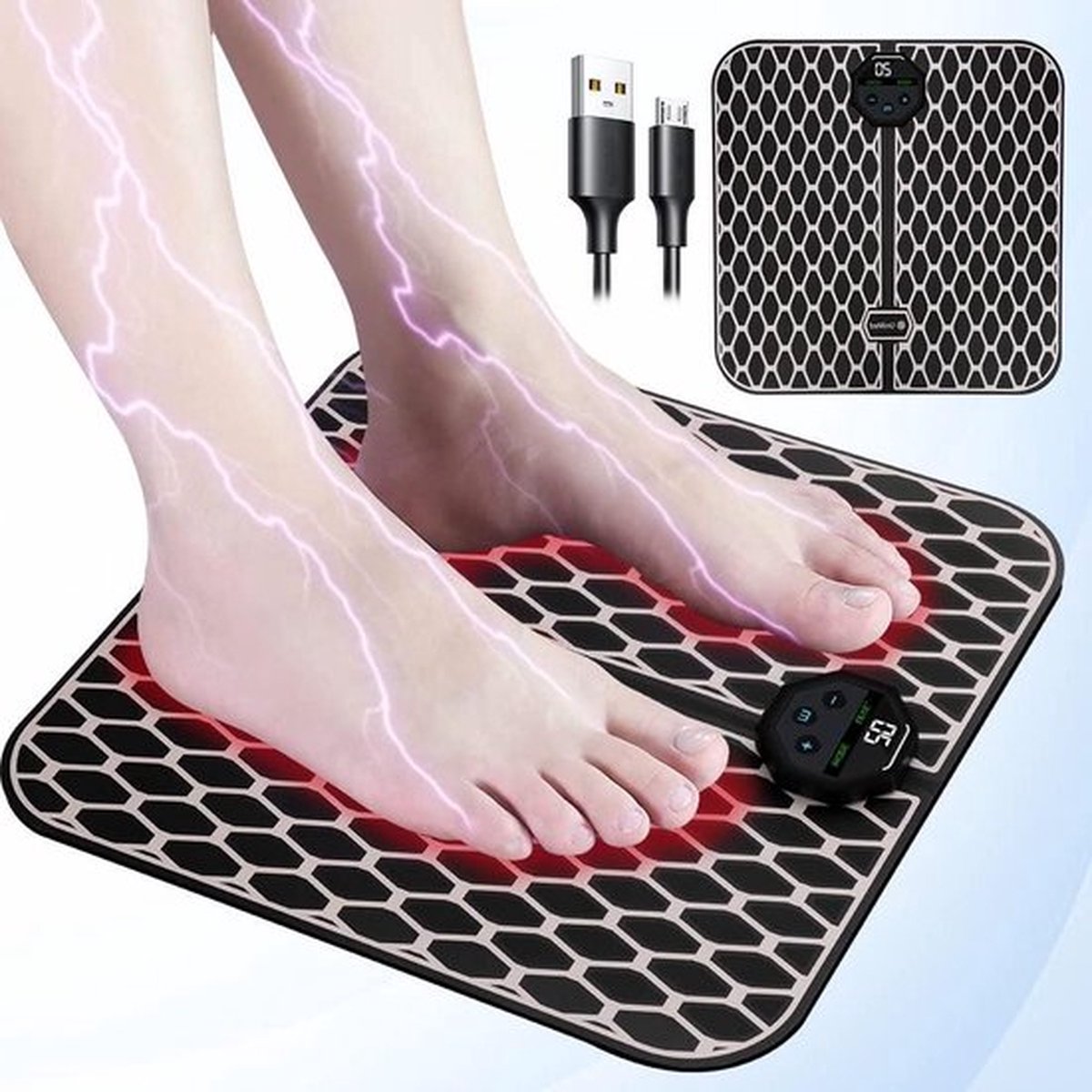 Voetmassageapparaat EMS USB draagbare - Intelligente massagemat voor Voetmassage - 10 Modi 20 - instelbare frequenties - Doorbloeding en spierpijn
