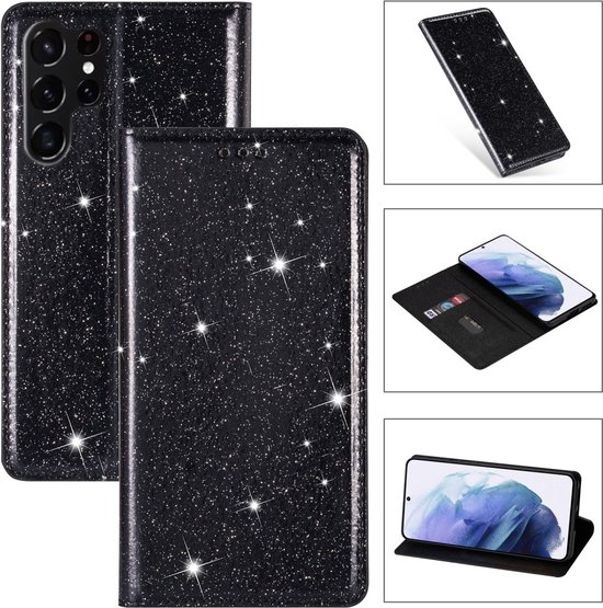 Coverup Case - Convient pour Samsung Galaxy S25 Ultra Case - Coverup Glitter Book Case - Zwart