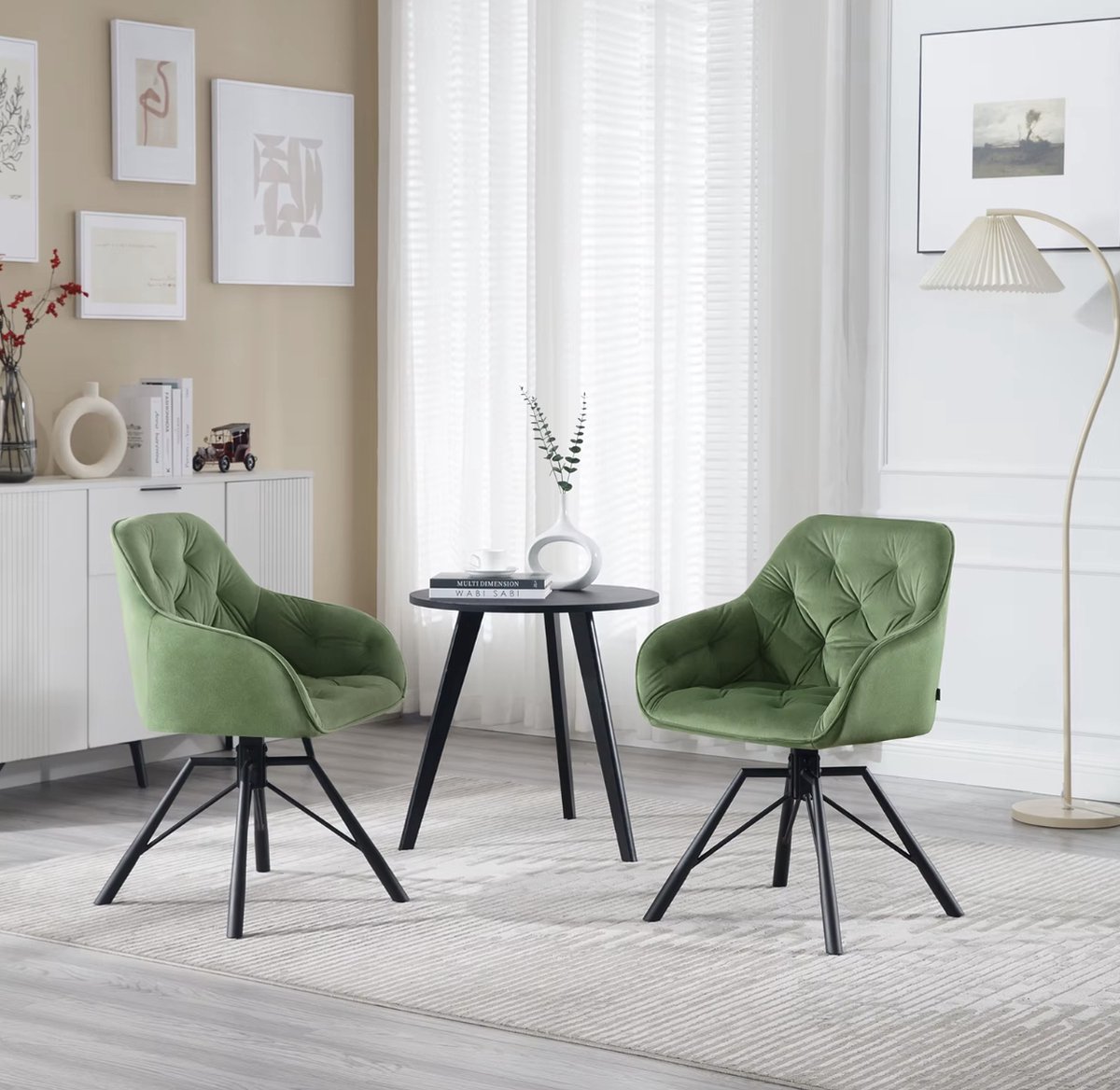 J&R Eetkamerstoel - Set van 2 stoelen - Fluweel eetkamer stoel - Eettafel stoel - Fauteuil - Draaibaar - Velvet - Metalen poot - Groen – foto 5