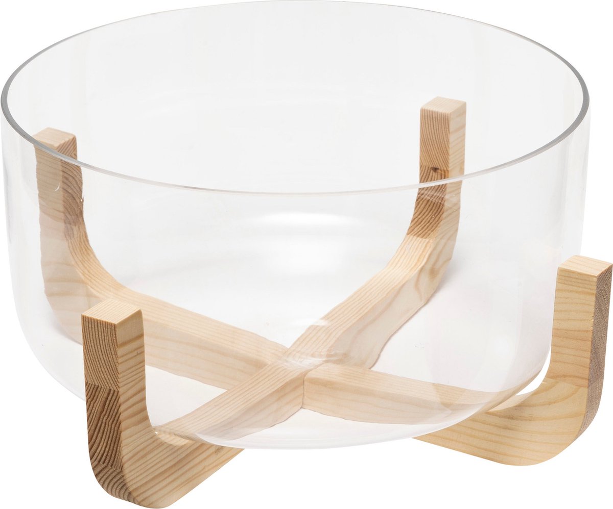 Secret de Gourmet Saladeschaal - 24 cm, hout en transparant glas