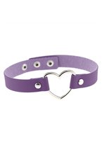 KIMU® Choker Paars Hartje - Pu Leer Collar Ketting Hart Halsband Lila Halloween