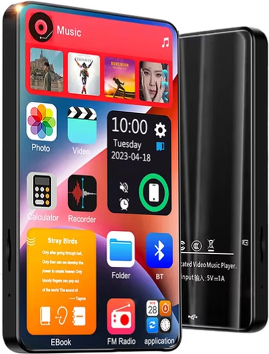DrPhone MX9 MP3/MP4 Speler - Touch Screen - Ingebouwde Luidspreker - 4.0 Inch Scherm - 16GB – Micro SD ondersteuning – Bluetooth – Zwart