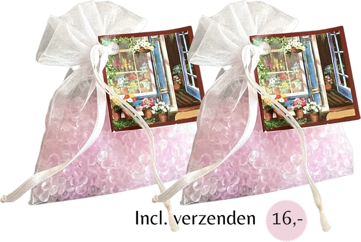 Geurparels 2x 'Boles d'olor Flower Shop' - Inclusief verzenden - Bloemen - Geurkorrels - Geurzakje - Geurbuiltjes - Geurbuiltje - Geurverfrisser - Luchtverfrisser - Verfrisser - Parfum - Frisse geur - Hanger - Kledingkast - Kleding - Kast - Roze