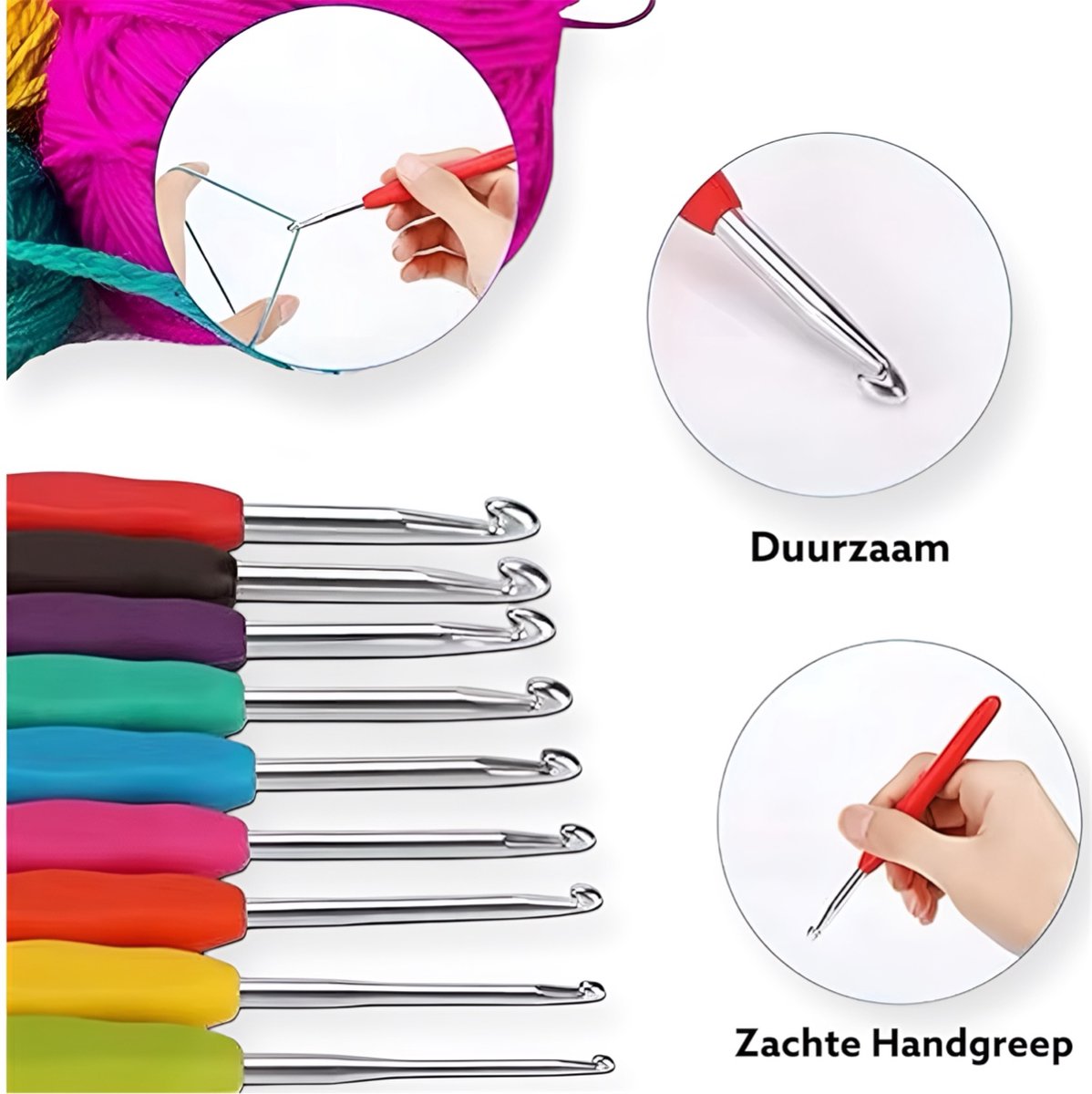 67 Delige Haaknaaldenset - Haaknaalden met Softgrip - Haakgaren - Haken voor Beginners - Haken Pakket - Haaknaalden Ergonomisch - Inclusief Wol en Schaar — afbeelding 3