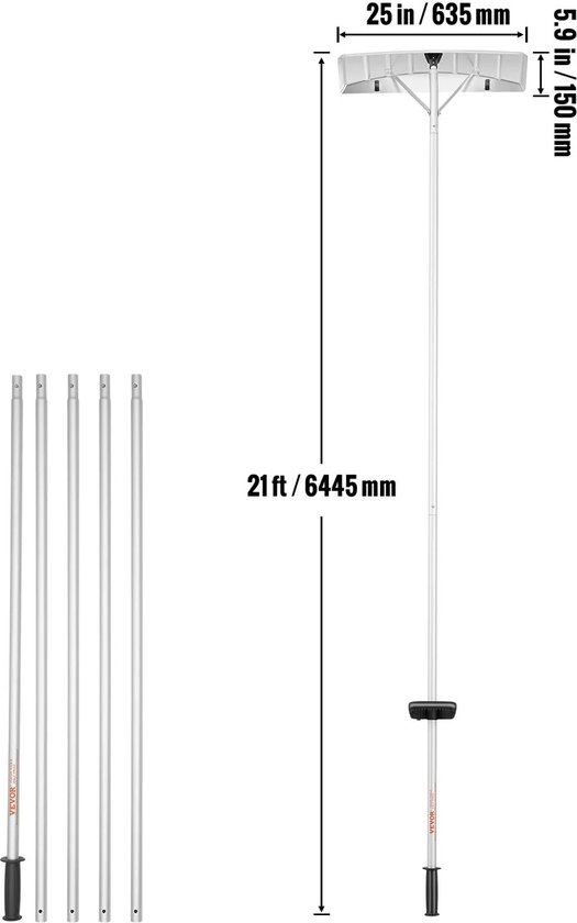 Vevor Sneeuw Hark - 635cm Aluminium - Dakbescherming - Antslip Handgereedschap - Verstelbare Hark Voor Dak - Huis Gereedschap — afbeelding 4