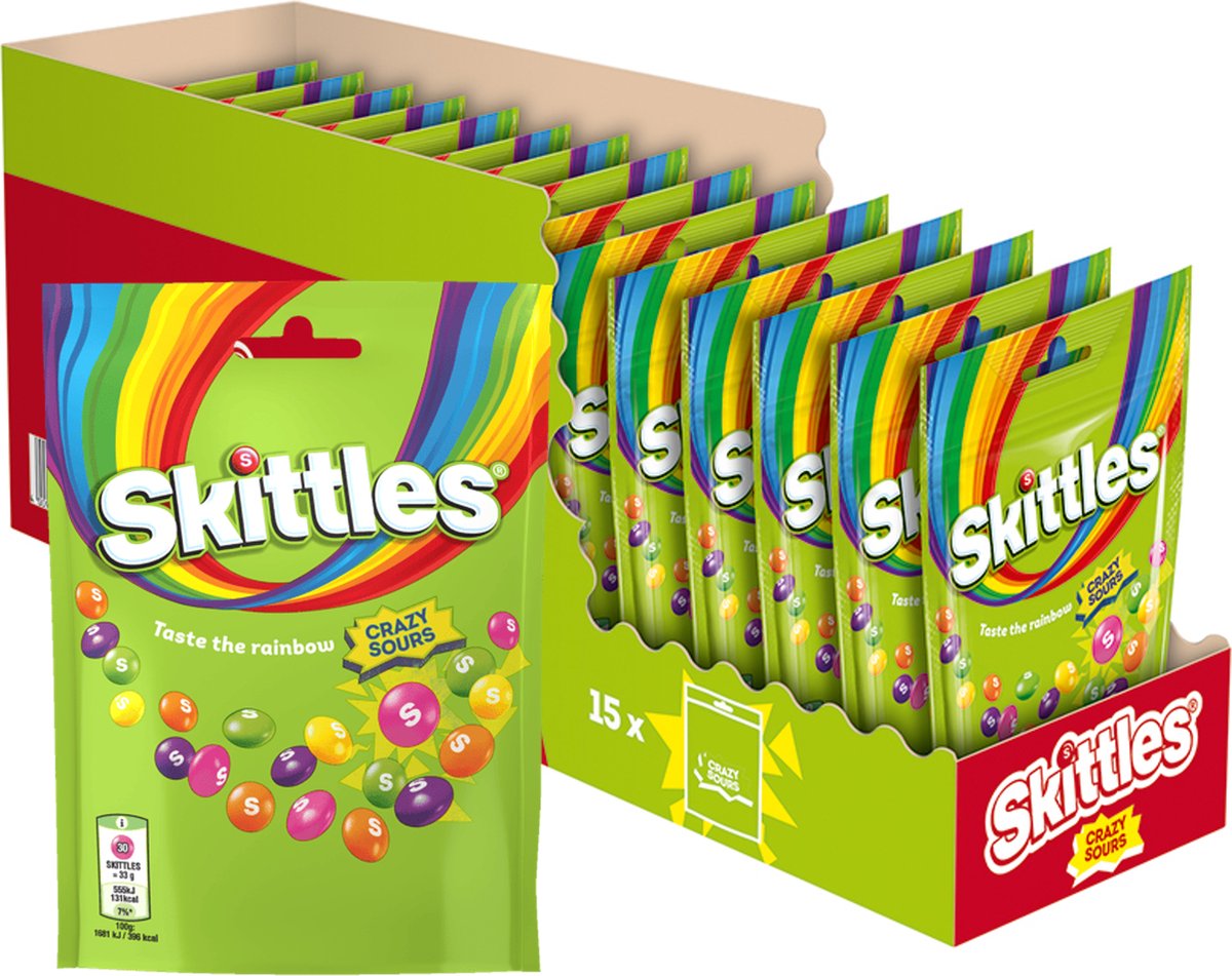 Skittles - Snoep - Crazy Sours - 15 zakken - 152 gram