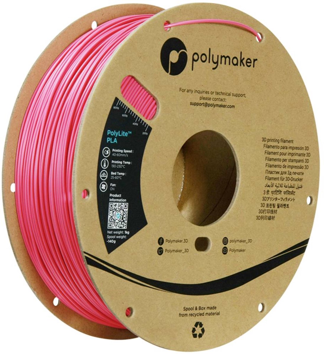Polymaker PA02054 Polymaker PolyLite PLA Filament Magenta 1.75 mm / 1kg Filament PLA kunststof Hoge stijfheid, Hoge tre