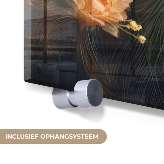 MuchoWow® Peinture sur verre - Paon - Plumes de paon - Fleurs - Vogels - Botanique - 80x120 cm - Peintures sur verre acrylique - Photo sur Glas