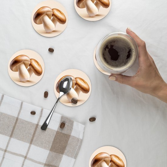 Dessous de verre Champignons - Doux - Beige - 10x10 cm - 6 morceaux - Sous pour Verres et Tasses