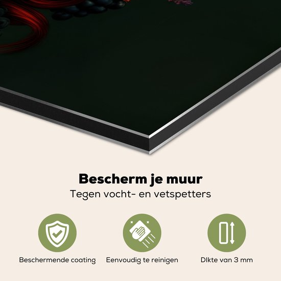 Crédence de Cuisinière en Aluminium 70x50 cm - Femme - Rouge - Vert - Raisins - Écran Pare-éclaboussures pour Plaque de Cuisson - Protection Murale