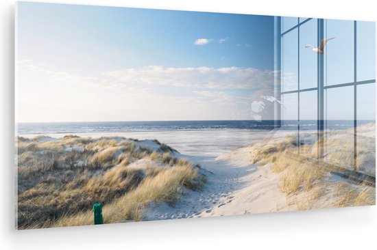 Peinture sur verre - Feuille acrylique - Mouette - Mer - Dunes - Décoration murale - 40x20 cm - Décoration d'intérieur - Peinture sur verre mer - Photo sur verre - Verre acrylique - Décoration murale