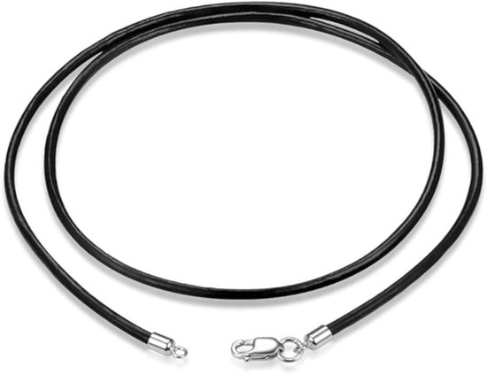Ketting - Zwart - Echt leren koord - L 60cm x D 1.5mm - roestvrijstalen luxe ovale kreeft sluiting - zonder verbindingsring – Speciaal voor hanger met kleine oog