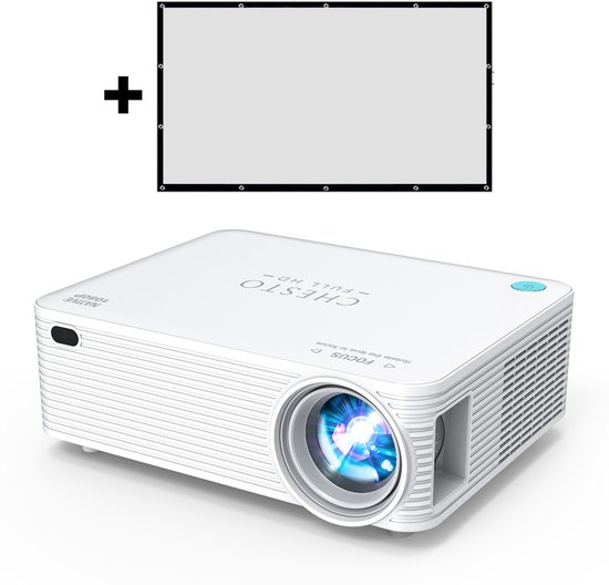 Chesto Beamer Full HD (4K-Ondersteuning) - 10.000 lumen - Inclusief draagtas - Streamen vanaf je telefoon met wifi - Inclusief 100'' Projectiescherm