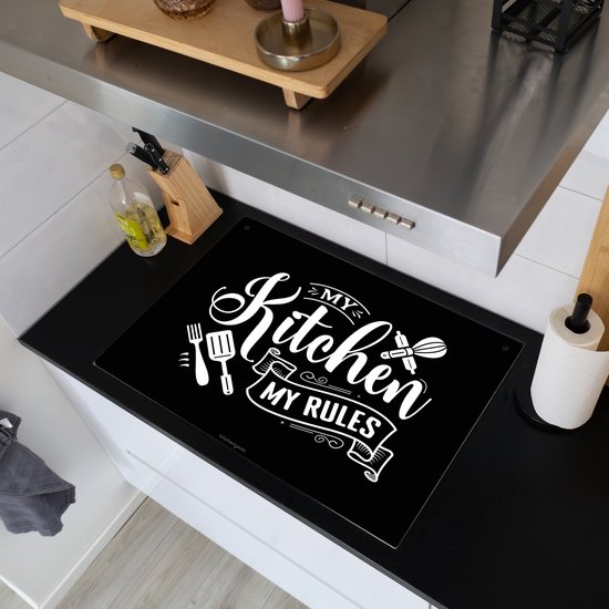KitchenYeah® Protection plaque induction 75x55 cm - Noir - Citation - Ma cuisine, mes règles - Protege plaque de cuisson - Couvre plaque induction - Protecteur d'induction - Cuisine
