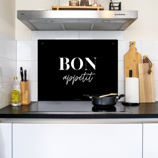 KitchenYeah® Protection plaque induction 80x55 cm - Noir - Citation - Bon appétit - Protege plaque de cuisson - Couvre plaque induction - Protecteur d'induction - Cuisine