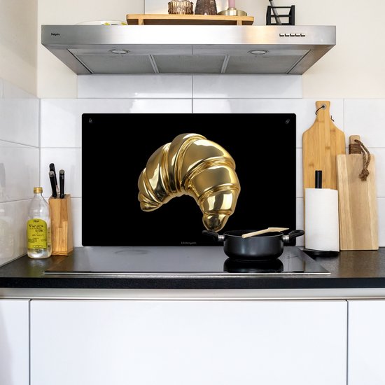 KitchenYeah® Protection plaque induction 85x52 cm - Croissant - Or - Noir - Protege plaque de cuisson - Couvre plaque induction - Protecteur d'induction - Cuisine