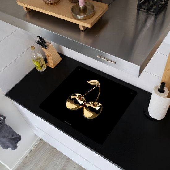 KitchenYeah® Protection plaque induction 59x52 cm - Cerisier - Noir - Or - Chrome - Protege plaque de cuisson - Couvre plaque induction - Protecteur d'induction - Cuisine