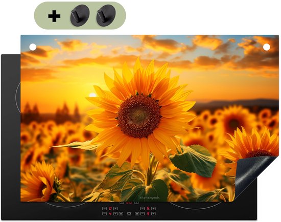 KitchenYeah® Protection plaque induction 83x52 cm - Tournesol - Jaune - Fleurs - Protege plaque de cuisson - Couvre plaque induction - Protecteur d'induction - Cuisine
