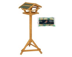 Vogelvoederhuisje Op Paal - Inclusief 6 Vetbollen - Duurzaam Hout - Weersbestendig - FSC Gecertificeerd - 34 x 30 x 108 Cm - Bruin