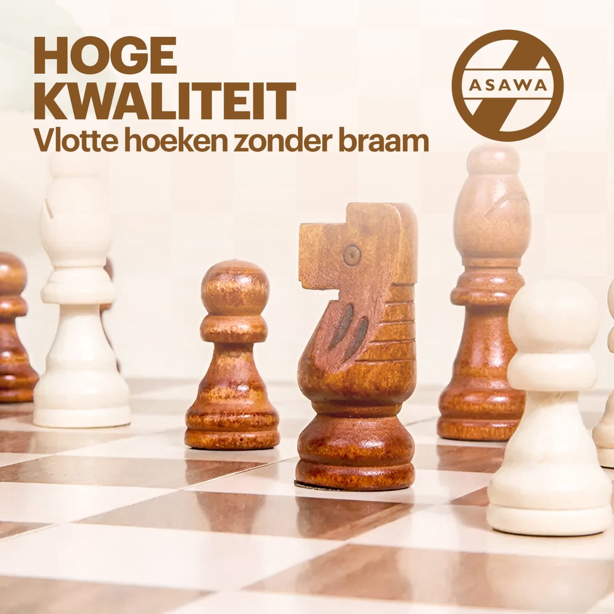 Asawa Schaakbord - Schaakspel XL met Schaakstukken - Chess - Magnetisch - Schaakset voor Schaken - 39x39cm - 2 Extra Koninginnen — afbeelding 2