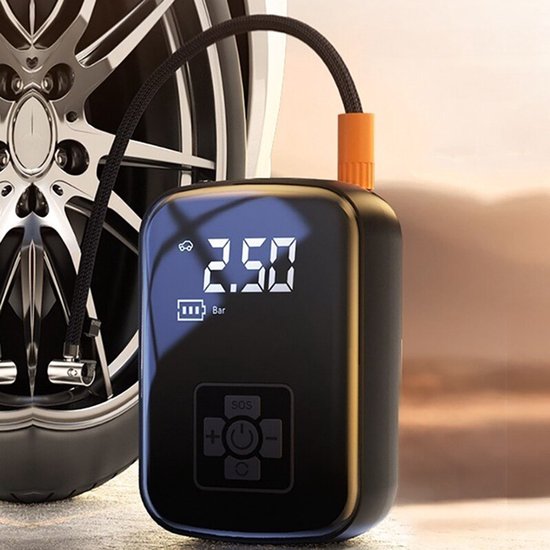 Elecktrische bandenpomp - Portable pomp - Oplaadbaar - Draadloos - Luchtcompressor - Lekke band - Pech hulp - Reispomp - Autopomp - Fietspomp - Autoband - Band - Banden - Auto - Fiets - Motor - Caravan - Camper - Scooter - Fatbike